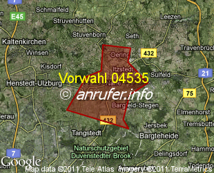 Vorwahlkarte 04535 – Nahe