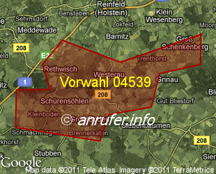 Vorwahlkarte 04539 – Westerau