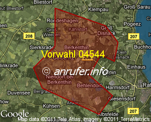 Vorwahlkarte 04544 – Berkenthin