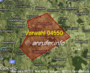 Vorwahlkarte 04550 – Bühnsdorf
