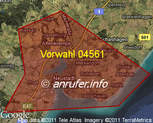 Vorwahlkarte 04561 – Neustadt in Holstein