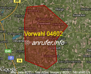 Vorwahlkarte 04602 – Freienwill