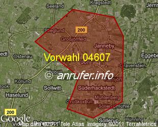 Vorwahlkarte 04607 – Janneby