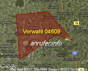 Vorwahlkarte 04609 – Eggebek