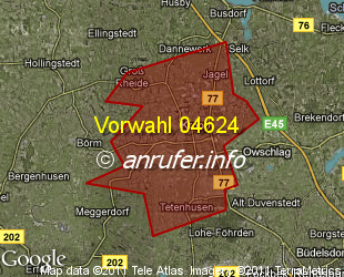 Vorwahlkarte 04624 – Kropp