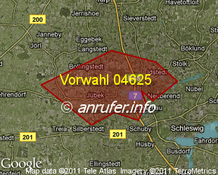 Vorwahlkarte 04625 – Jübek