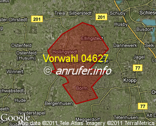 Vorwahlkarte 04627 – Dörpstedt