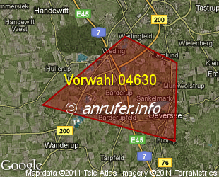 Vorwahlkarte 04630 – Barderup