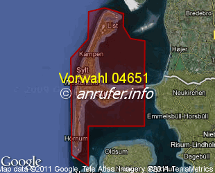 Vorwahlkarte 04651 – Sylt