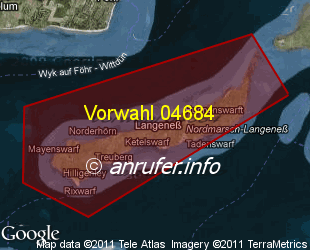 Vorwahlkarte 04684 – Langeneß Hallig