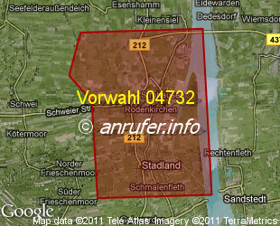 Vorwahlkarte 04732 – Stadland-Rodenkirchen