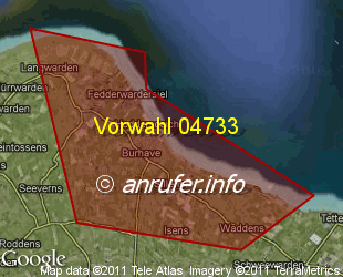 Vorwahlkarte 04733 – Butjadingen-Burhave