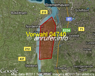 Vorwahlkarte 04740 – Loxstedt-Dedesdorf