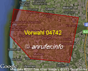 Vorwahlkarte 04742 – Dorum