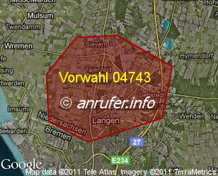 Vorwahlkarte 04743 – Langen b Bremerhaven
