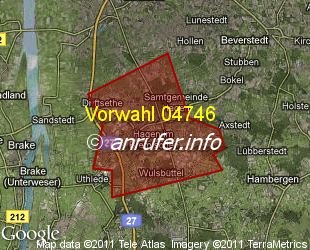 Vorwahlkarte 04746 – Hagen b Bremerhaven