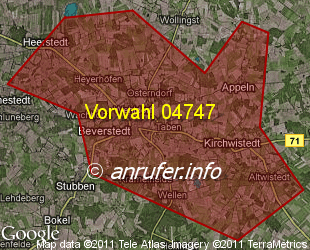 Vorwahlkarte 04747 – Beverstedt