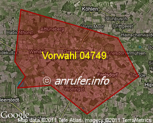 Vorwahlkarte 04749 – Schiffdorf-Geestenseth