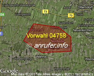 Vorwahlkarte 04758 – Nordleda