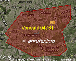Vorwahlkarte 04761 – Bremervörde