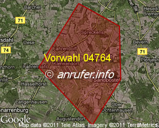 Vorwahlkarte 04764 – Gnarrenburg-Klenkendorf