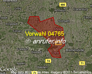 Vorwahlkarte 04765 – Ebersdorf b Bremervörde