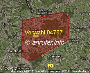 Vorwahlkarte 04767 – Bremervörde-Bevern