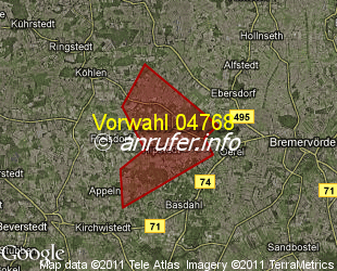 Vorwahlkarte 04768 – Hipstedt