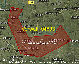 Vorwahlkarte 04803 – Pahlen