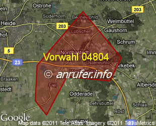 Vorwahlkarte 04804 – Nordhastedt