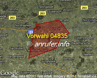 Vorwahlkarte 04835 – Albersdorf Holst