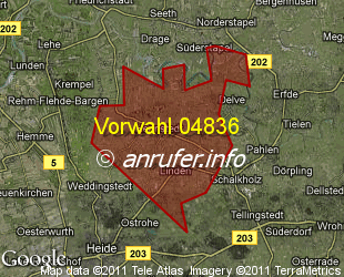 Vorwahlkarte 04836 – Hennstedt Dithm