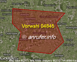 Vorwahlkarte 04845 – Ostenfeld Husum