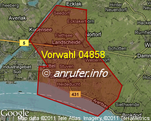 Vorwahlkarte 04858 – Sankt Margarethen Holst