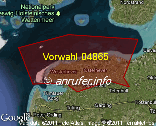 Vorwahlkarte 04865 – Osterhever