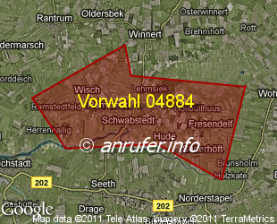 Vorwahlkarte 04884 – Schwabstedt