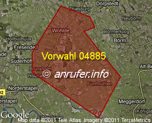 Vorwahlkarte 04885 – Bergenhusen