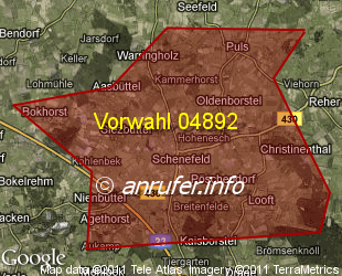 Vorwahlkarte 04892 – Schenefeld Mittelholst