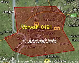 Vorwahlkarte 0491 – Leer Ostfriesland