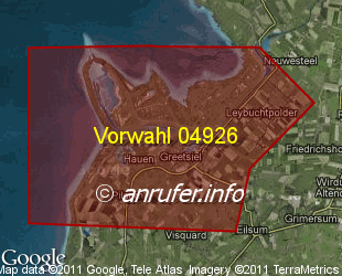 Vorwahlkarte 04926 – Krummhörn-Greetsiel