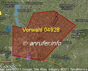 Vorwahlkarte 04928 – Ihlow-Riepe