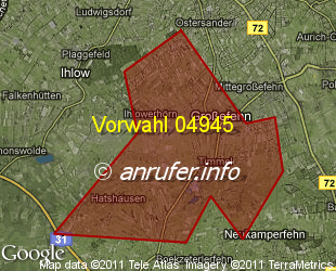 Vorwahlkarte 04945 – Grossefehn-Timmel
