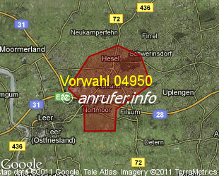 Vorwahlkarte 04950 – Holtland