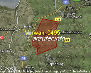 Vorwahlkarte 04951 – Weener