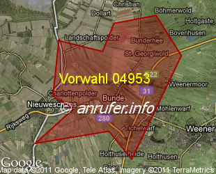 Vorwahlkarte 04953 – Bunde