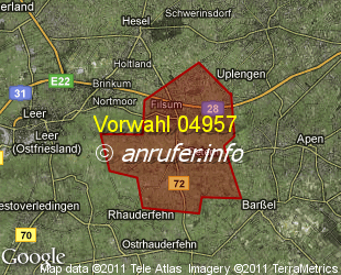 Vorwahlkarte 04957 – Detern