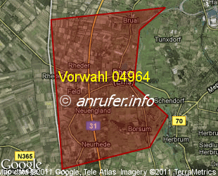 Vorwahlkarte 04964 – Rhede Ems