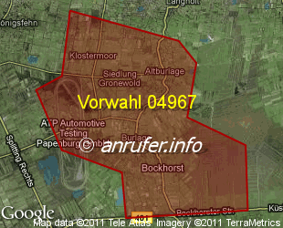 Vorwahlkarte 04967 – Rhauderfehn-Burlage