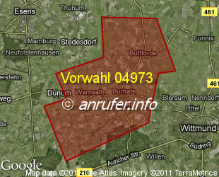 Vorwahlkarte 04973 – Wittmund-Burhafe
