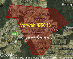 Vorwahlkarte 05043 – Lauenau